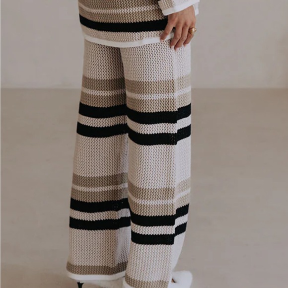 Sabo Skirt Pants - Sabo Paityn Pants - Wide-Leg Knit Stripe Pants in Cream & Black